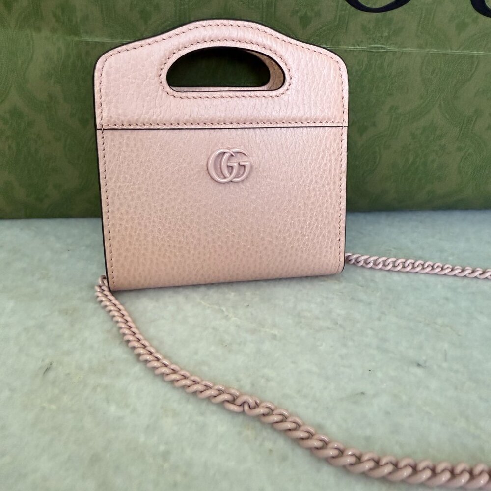 Gucci 701074 Leather Double GG Perfect Pink Shoulder Chain Wallet Bag